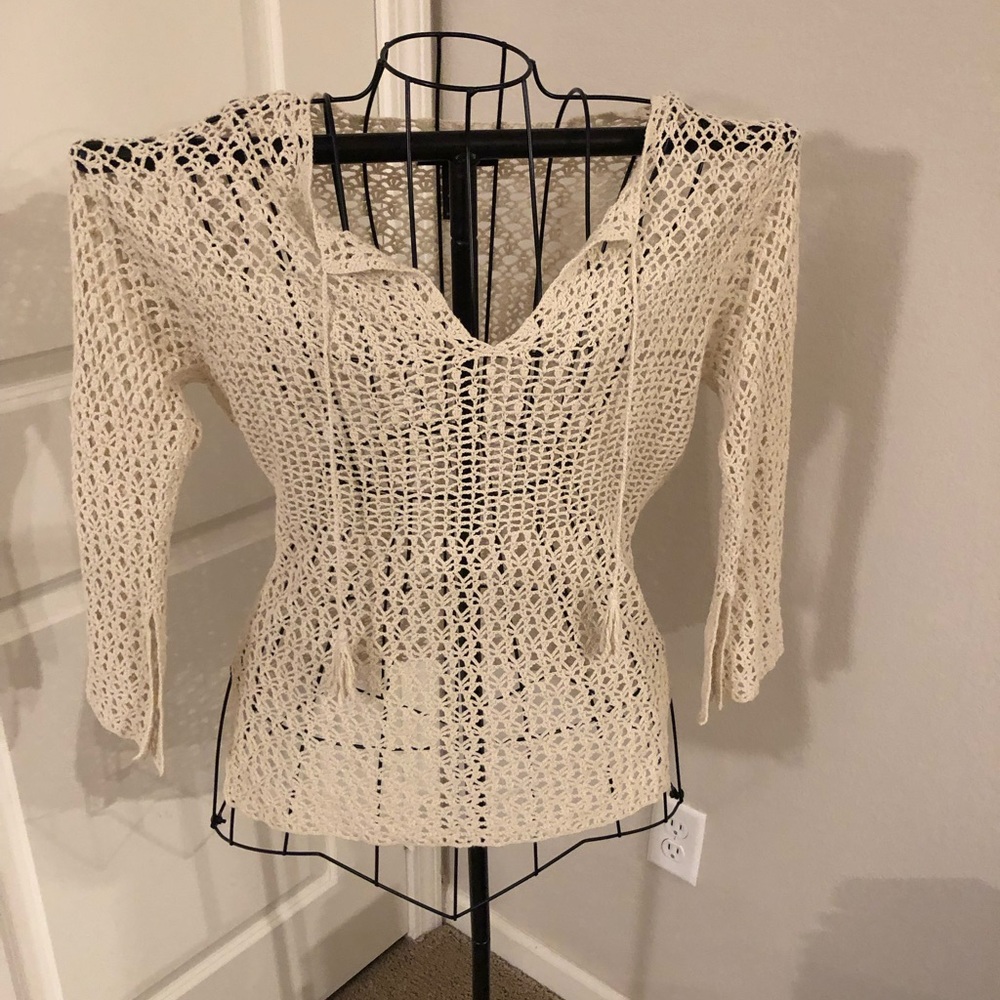 Handknit EXPRESS White Beige Long Sleeve Large